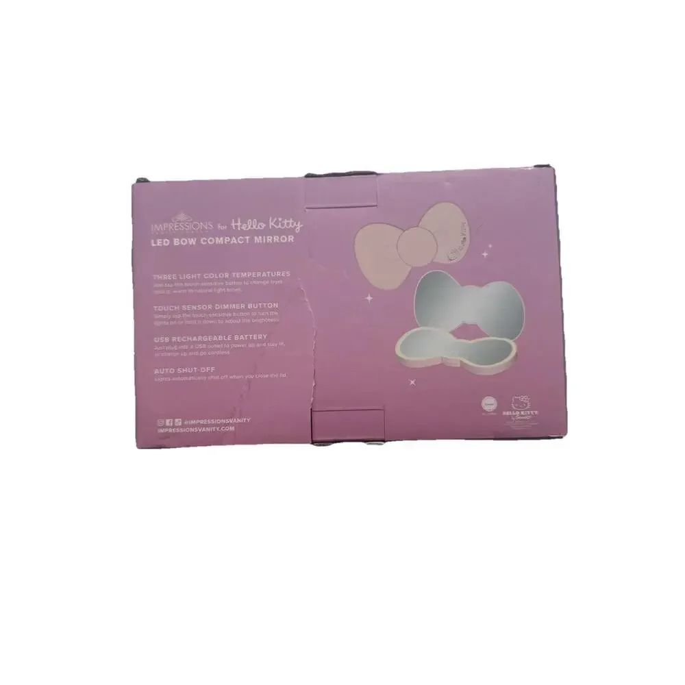 Hello Kitty LED Bow Compact Mirror Pink USB Rechargeable Impressions Vanity